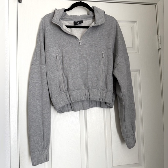 Popflex Half Zip Warm Up Hoodie in Heather Grey - Picture 7 of 13